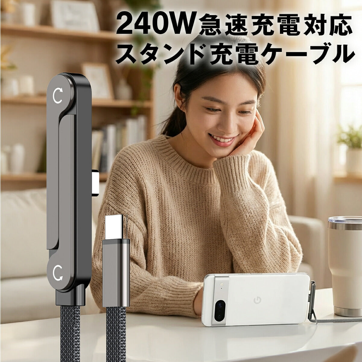 iPhone17対応 折りたたみ式スタンド一体型充電ケーブル