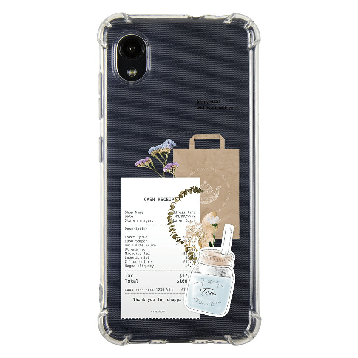 Galaxy 各機種 名入れ対応 カフェコラージュ柄 スマホケース