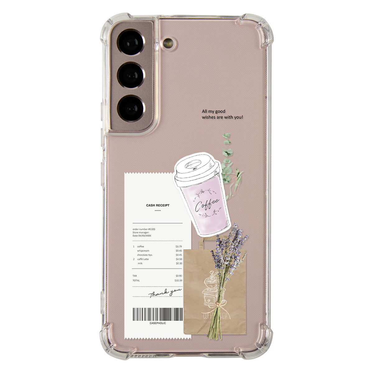 Galaxy 各機種 名入れ対応 カフェコラージュ柄 スマホケース