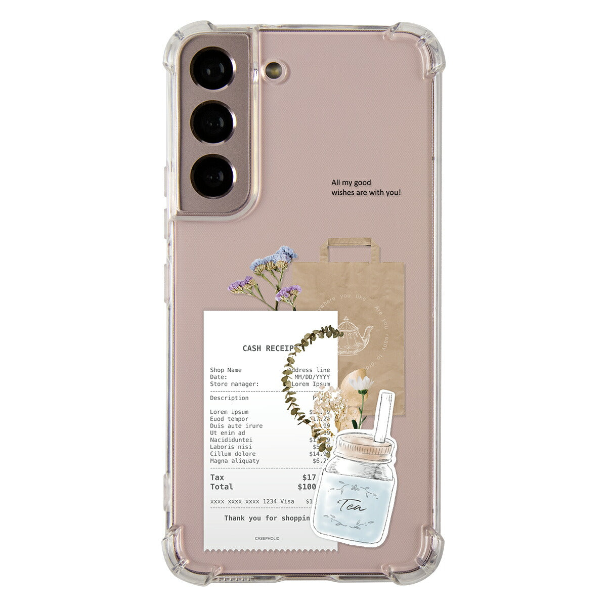Galaxy 各機種 名入れ対応 カフェコラージュ柄 スマホケース