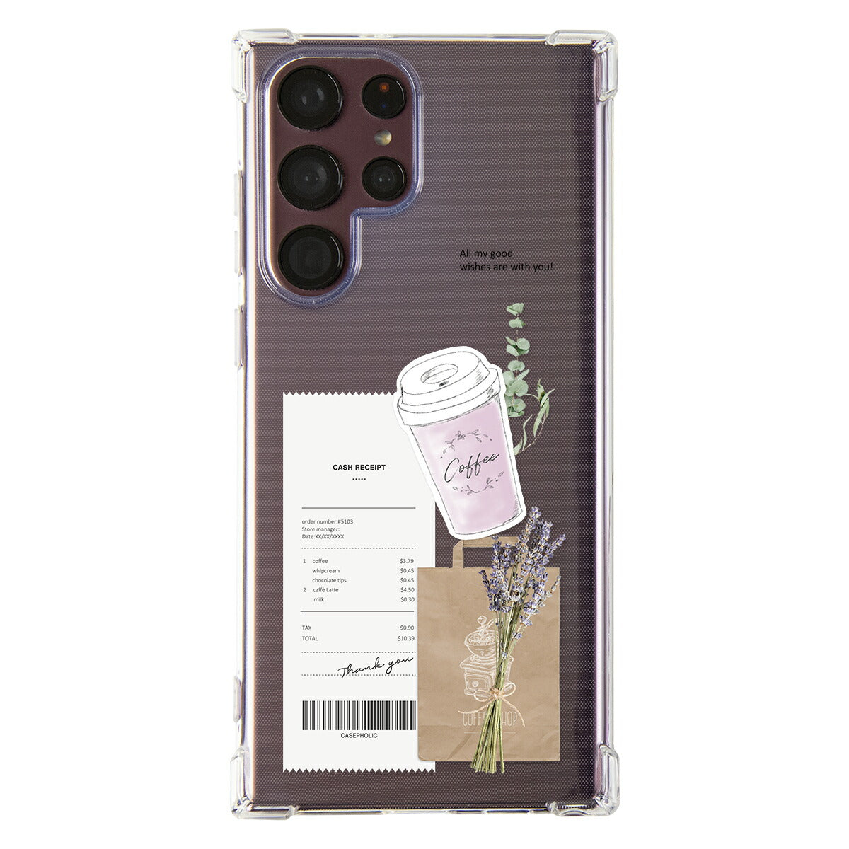 Galaxy 各機種 名入れ対応 カフェコラージュ柄 スマホケース