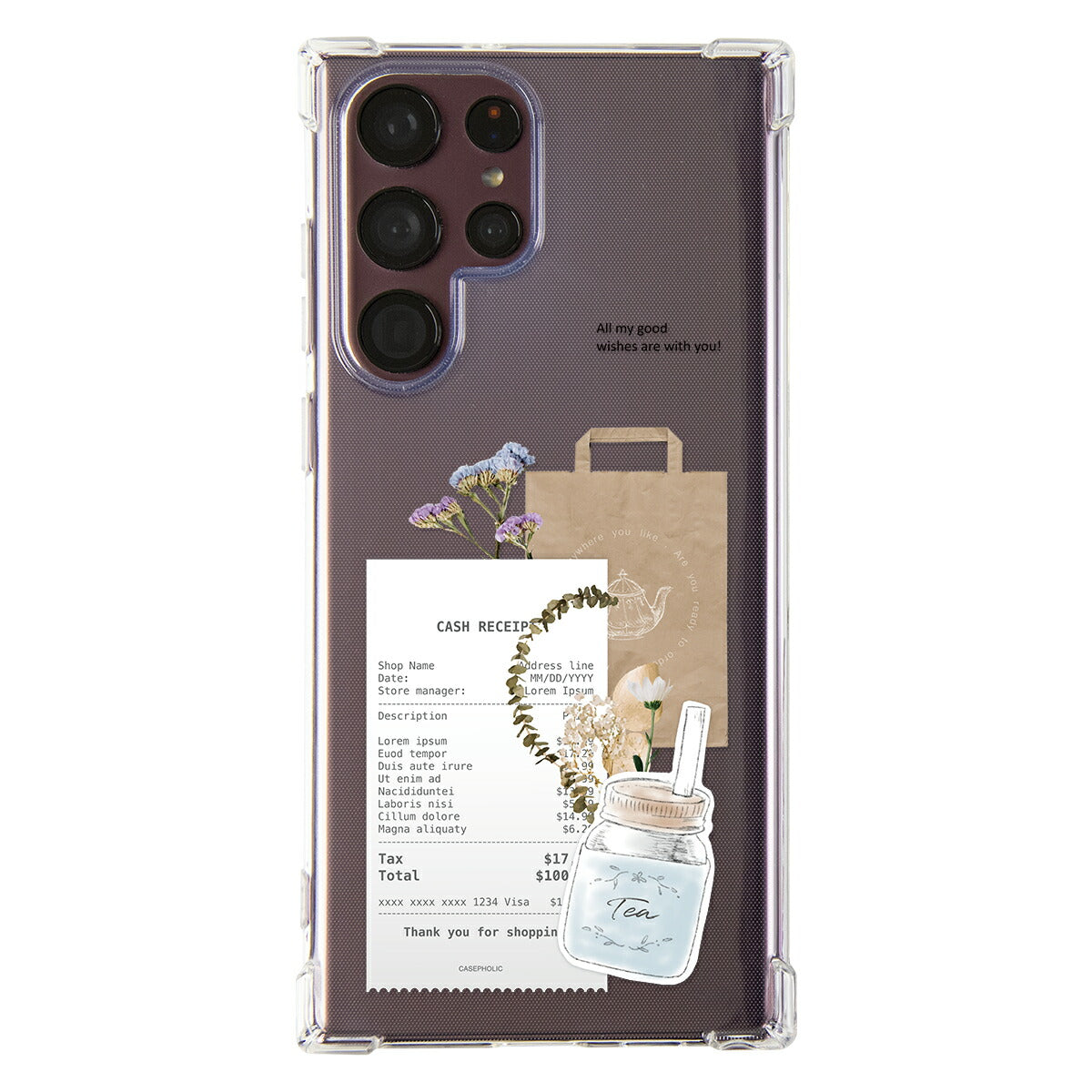 Galaxy 各機種 名入れ対応 カフェコラージュ柄 スマホケース