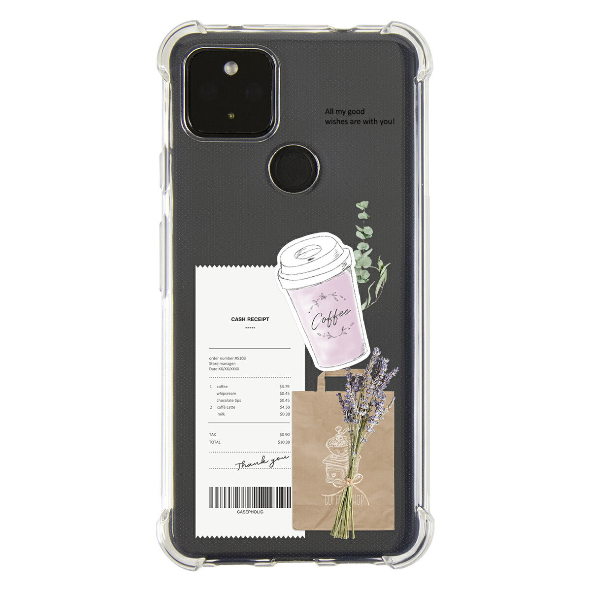 Google Pixel 名入れ対応 カフェコラージュ柄 スマホケース