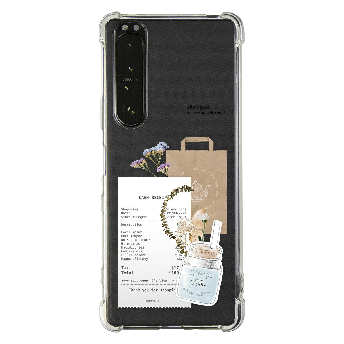 Xperia 各機種対応 名入れ カフェコラージュ柄 スマホケース