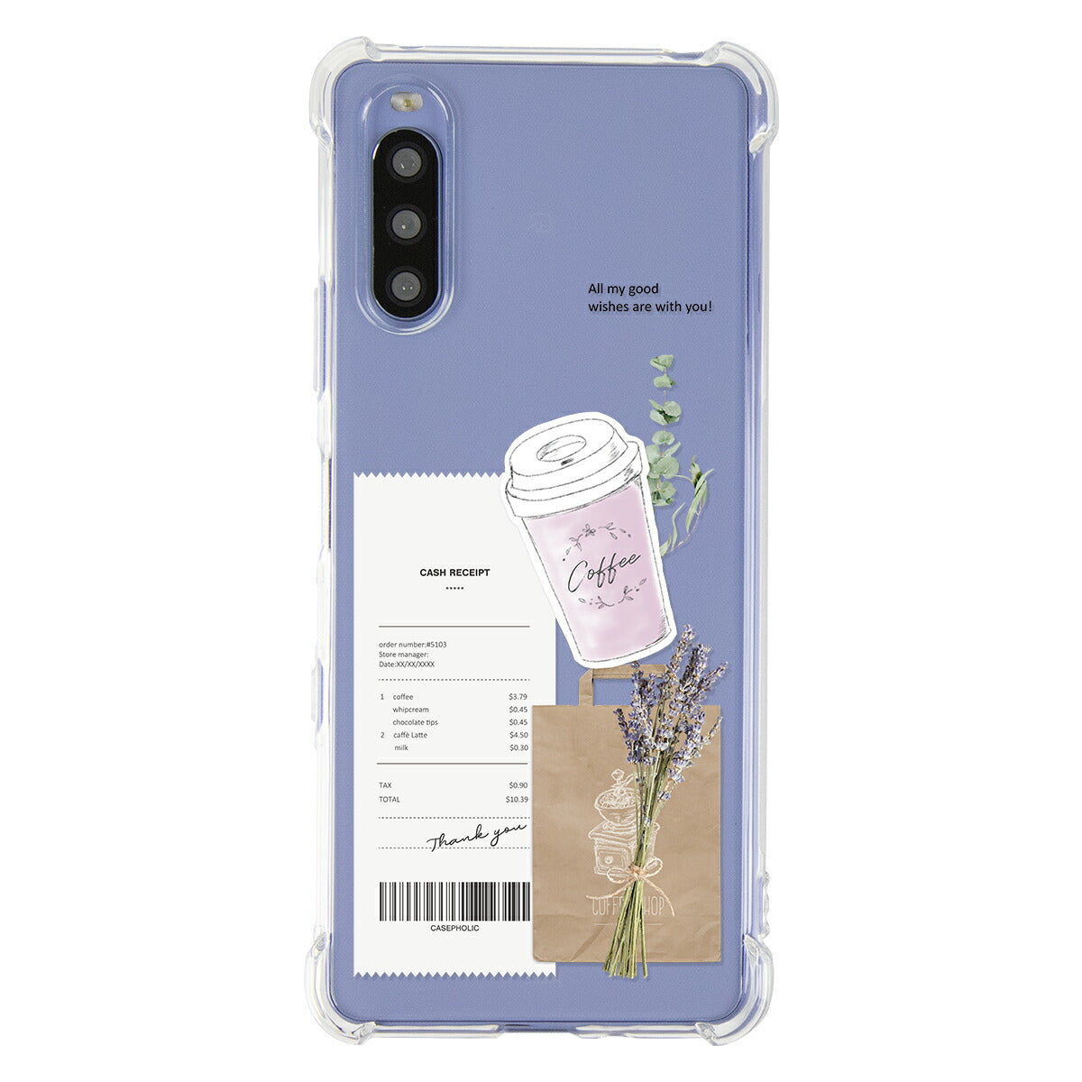 Xperia 各機種対応 名入れ カフェコラージュ柄 スマホケース
