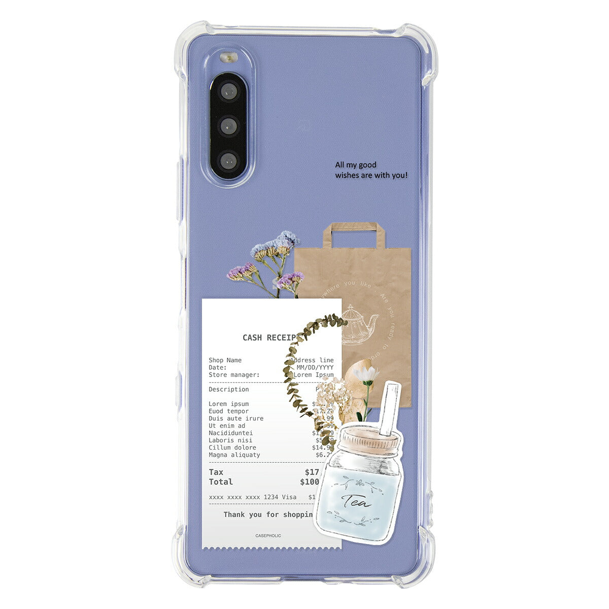 Xperia 各機種対応 名入れ カフェコラージュ柄 スマホケース