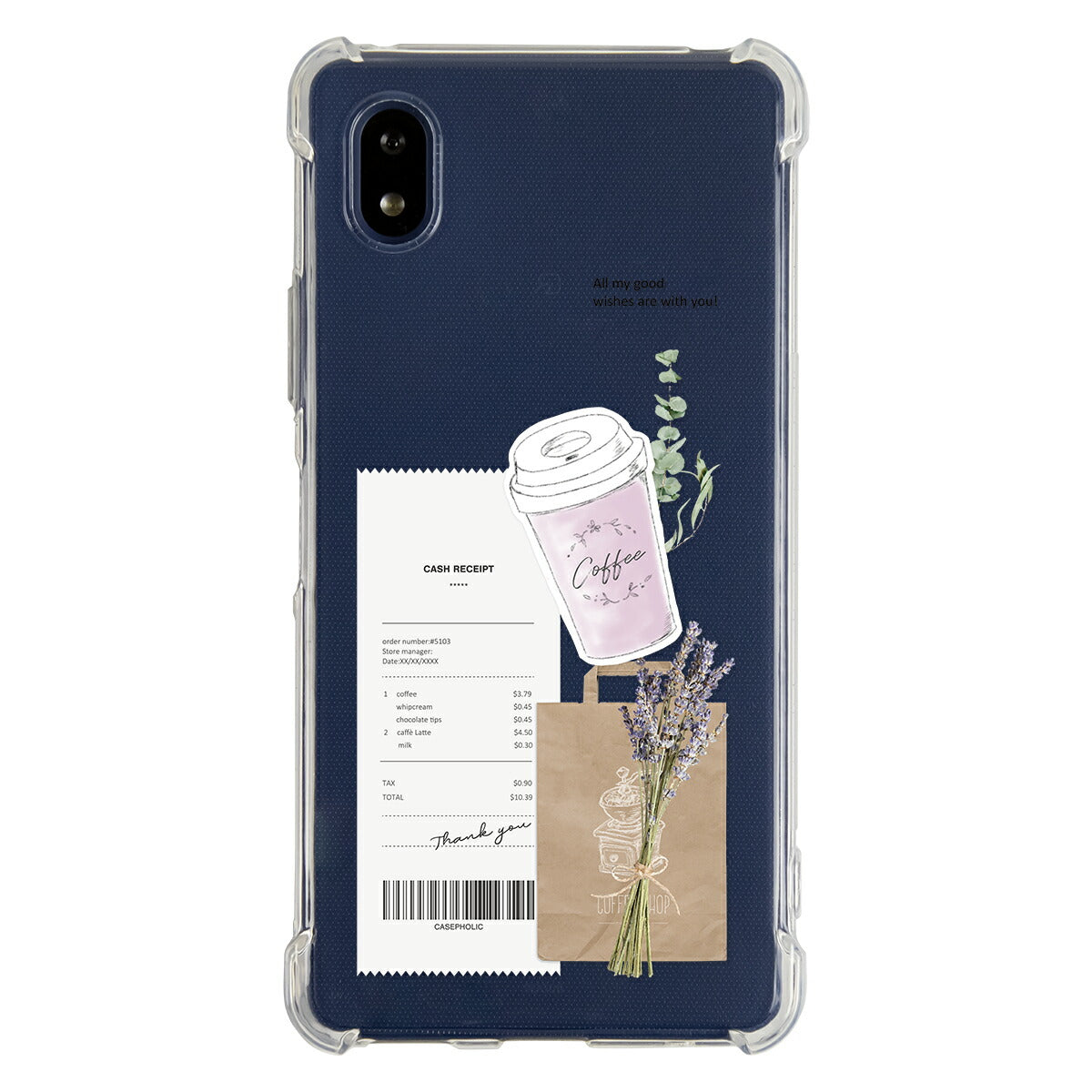 Xperia 各機種対応 名入れ カフェコラージュ柄 スマホケース