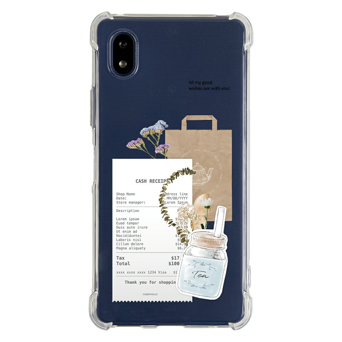 Xperia 各機種対応 名入れ カフェコラージュ柄 スマホケース