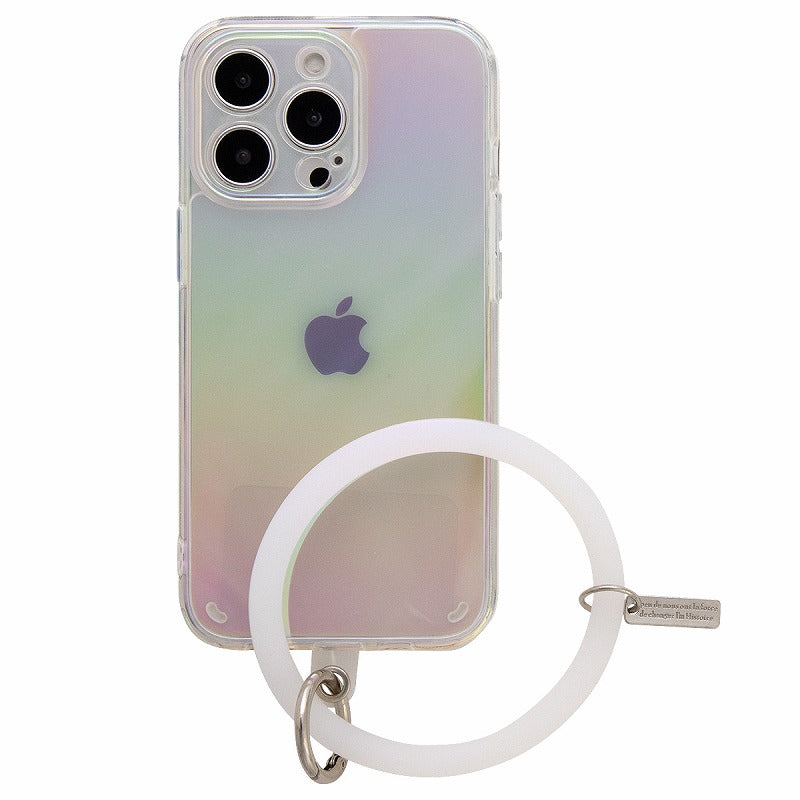 iPhoneケース オーロラカラー ブレスレットリング付き