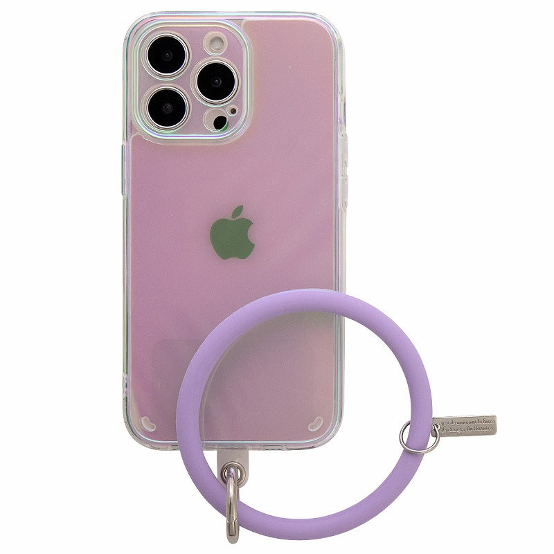 iPhoneケース オーロラカラー ブレスレットリング付き