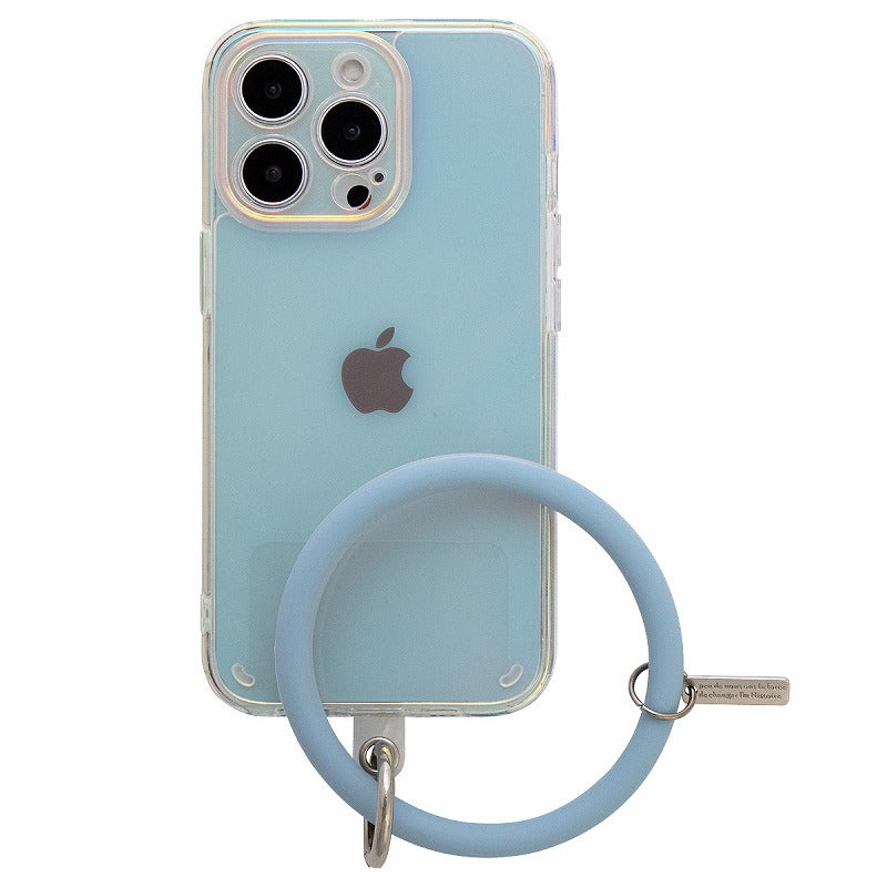 iPhoneケース オーロラカラー ブレスレットリング付き