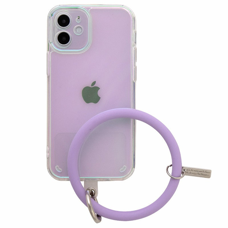 iPhoneケース オーロラカラー ブレスレットリング付き