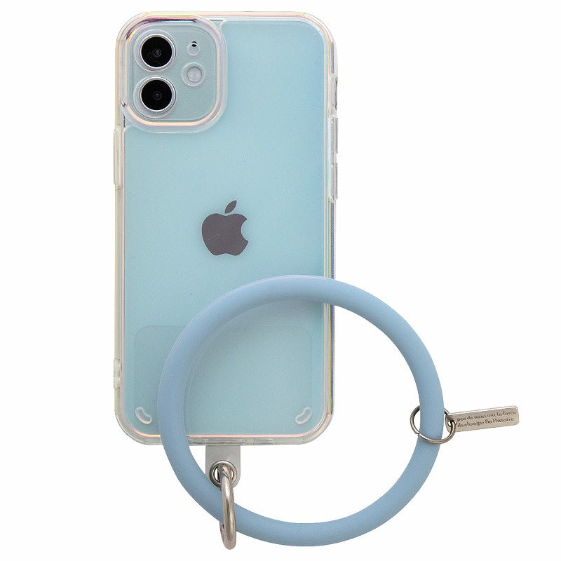 iPhoneケース オーロラカラー ブレスレットリング付き
