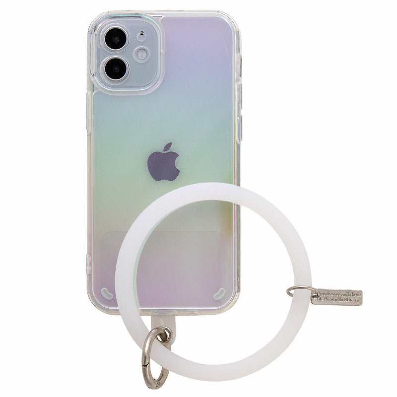 iPhoneケース オーロラカラー ブレスレットリング付き