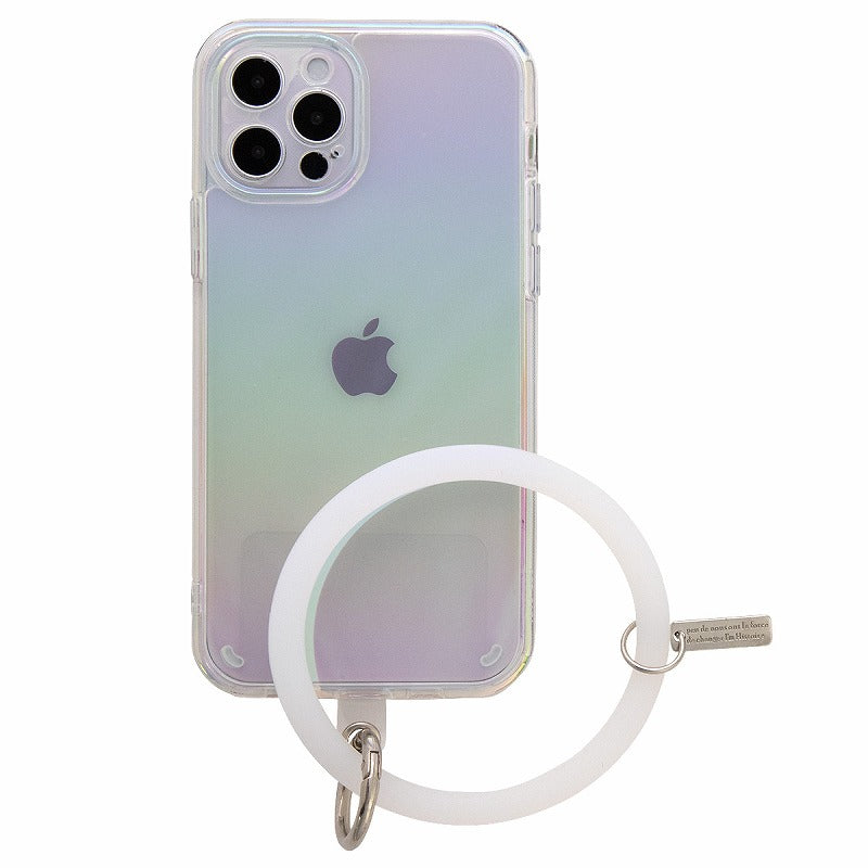 iPhoneケース オーロラカラー ブレスレットリング付き