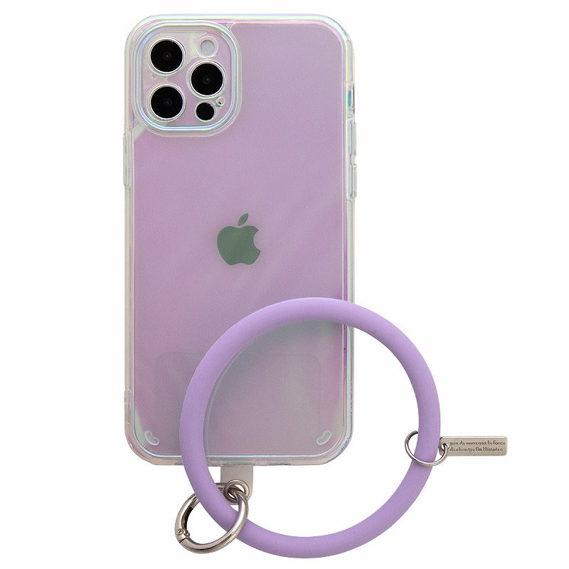 iPhoneケース オーロラカラー ブレスレットリング付き