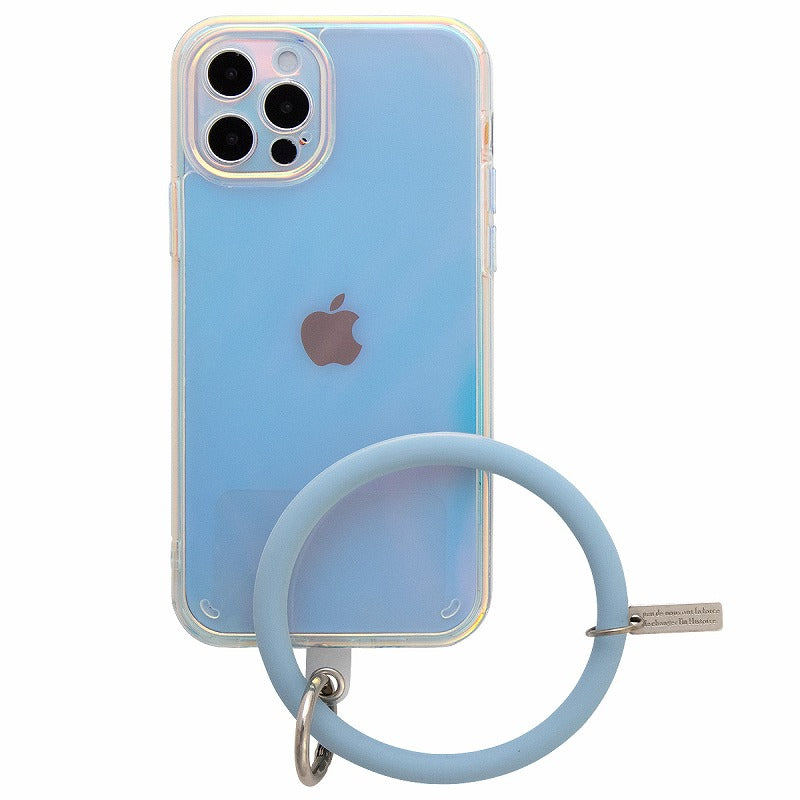 iPhoneケース オーロラカラー ブレスレットリング付き