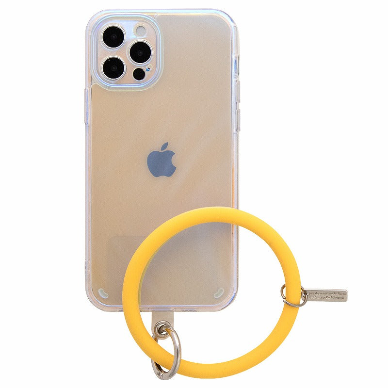 iPhoneケース オーロラカラー ブレスレットリング付き