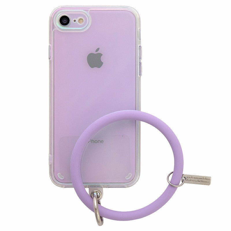 iPhoneケース オーロラカラー ブレスレットリング付き