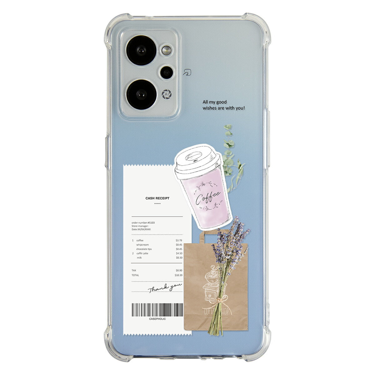 OPPO 名入れ対応 カフェコラージュ柄 スマホケース