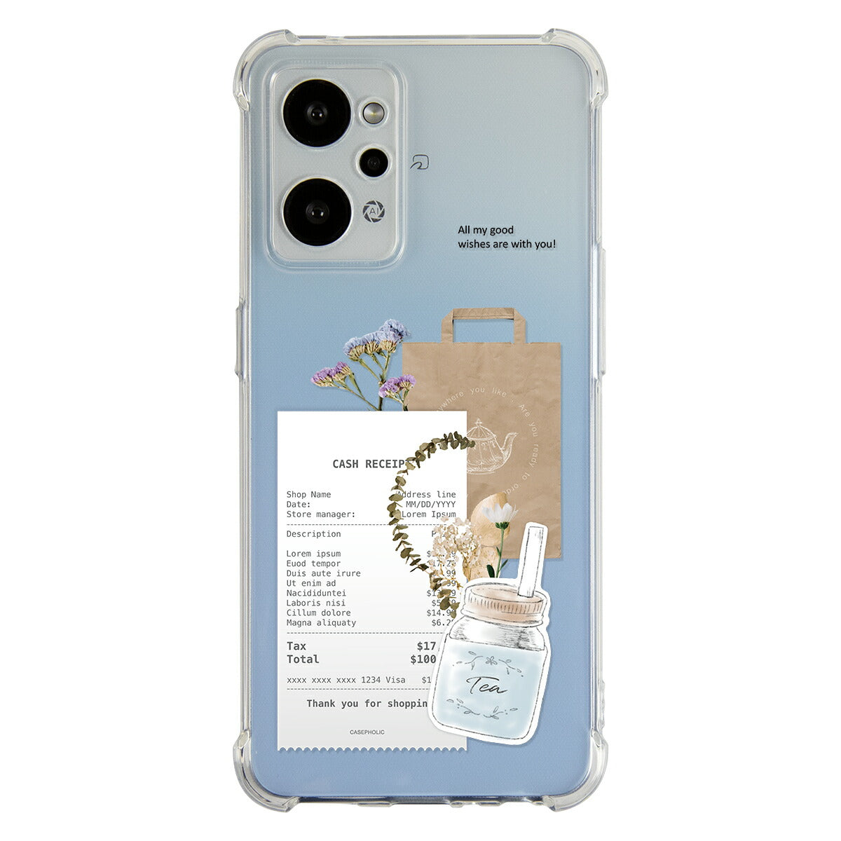 OPPO 名入れ対応 カフェコラージュ柄 スマホケース