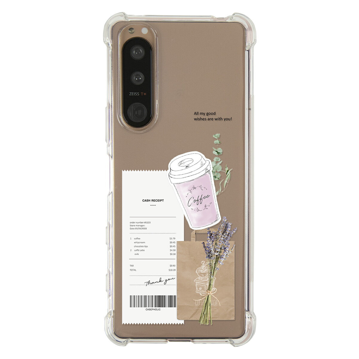 Xperia 各機種対応 名入れ カフェコラージュ柄 スマホケース