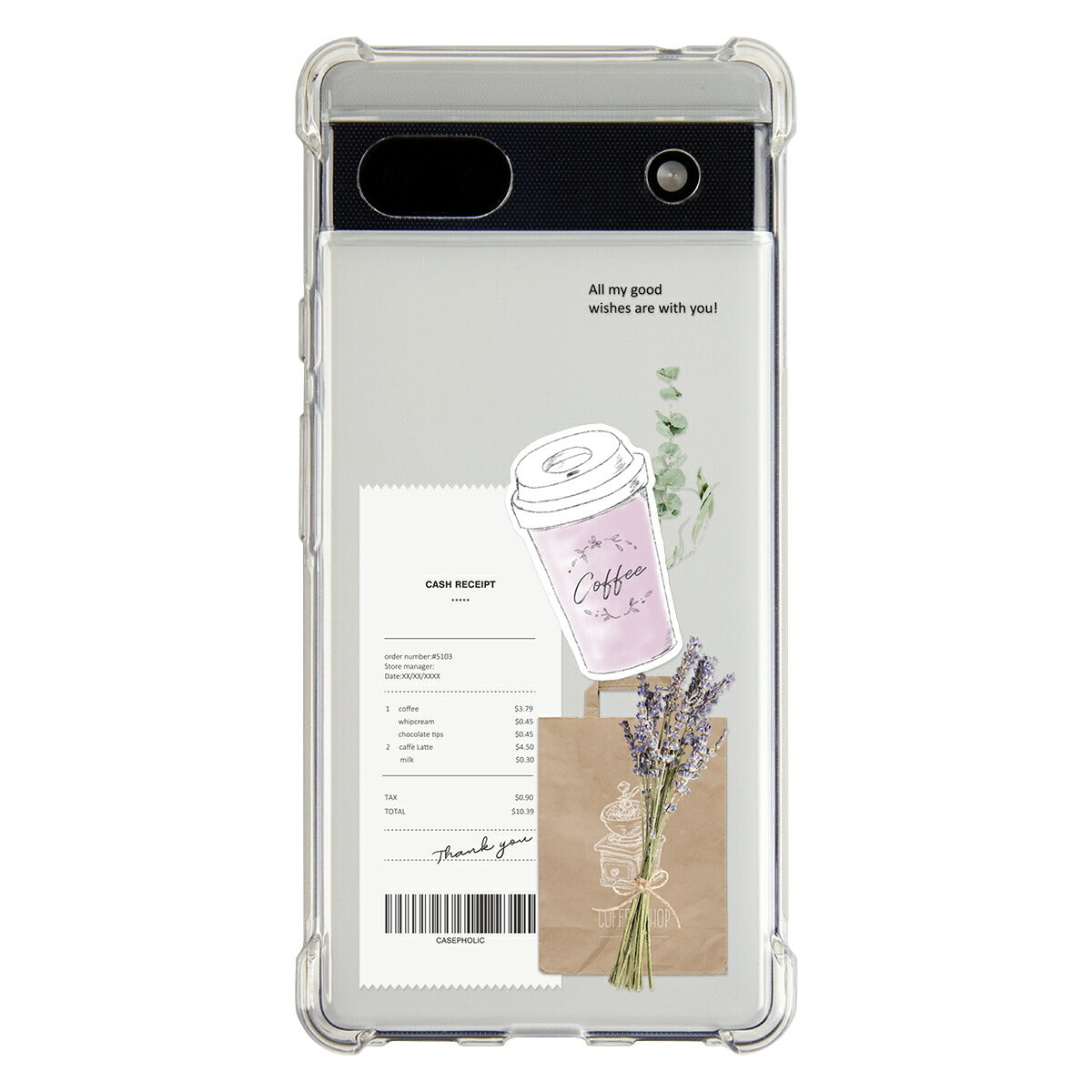 Google Pixel 名入れ対応 カフェコラージュ柄 スマホケース