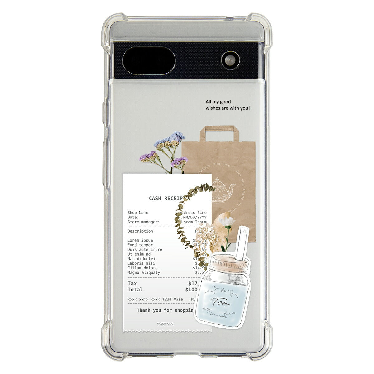 Google Pixel 名入れ対応 カフェコラージュ柄 スマホケース