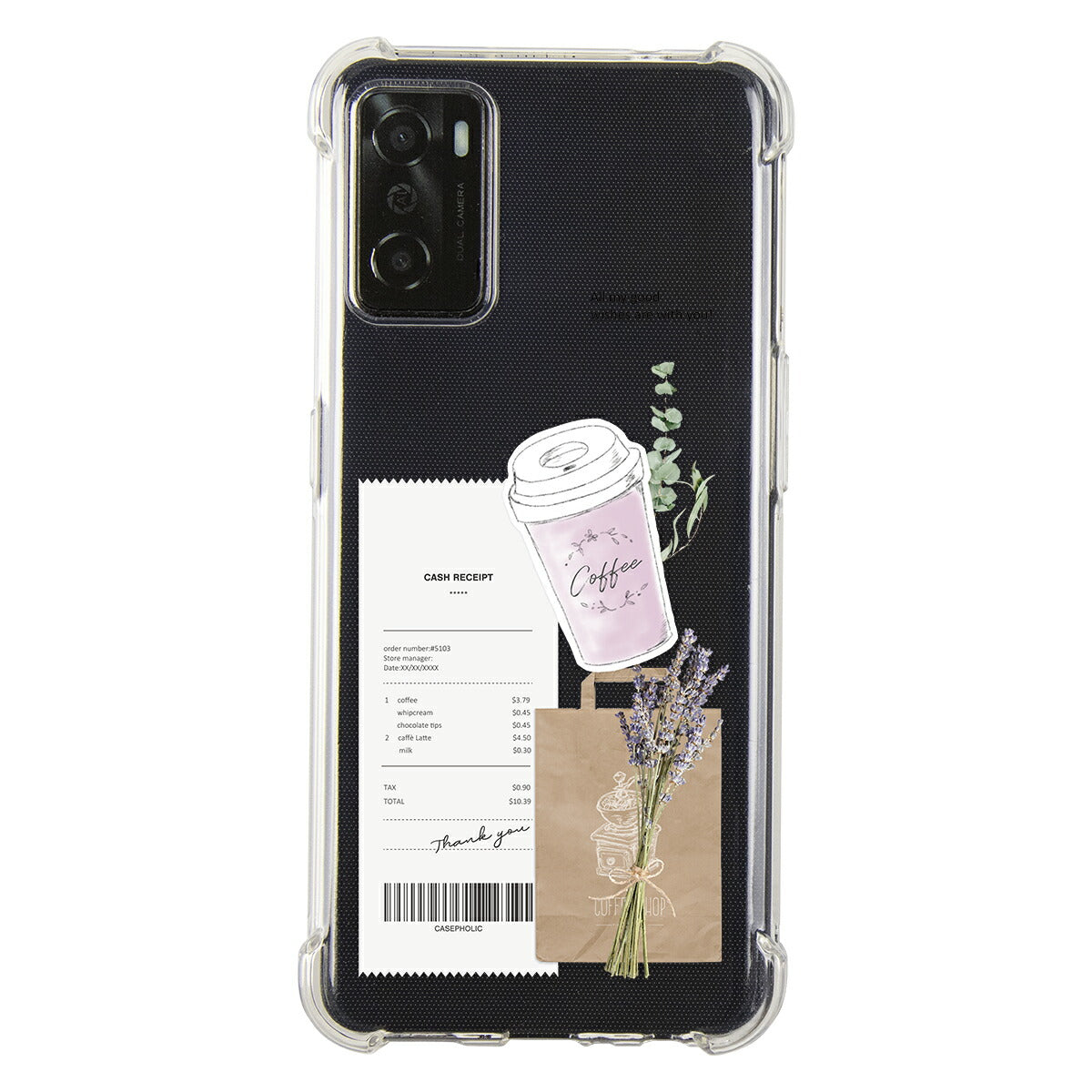 OPPO 名入れ対応 カフェコラージュ柄 スマホケース