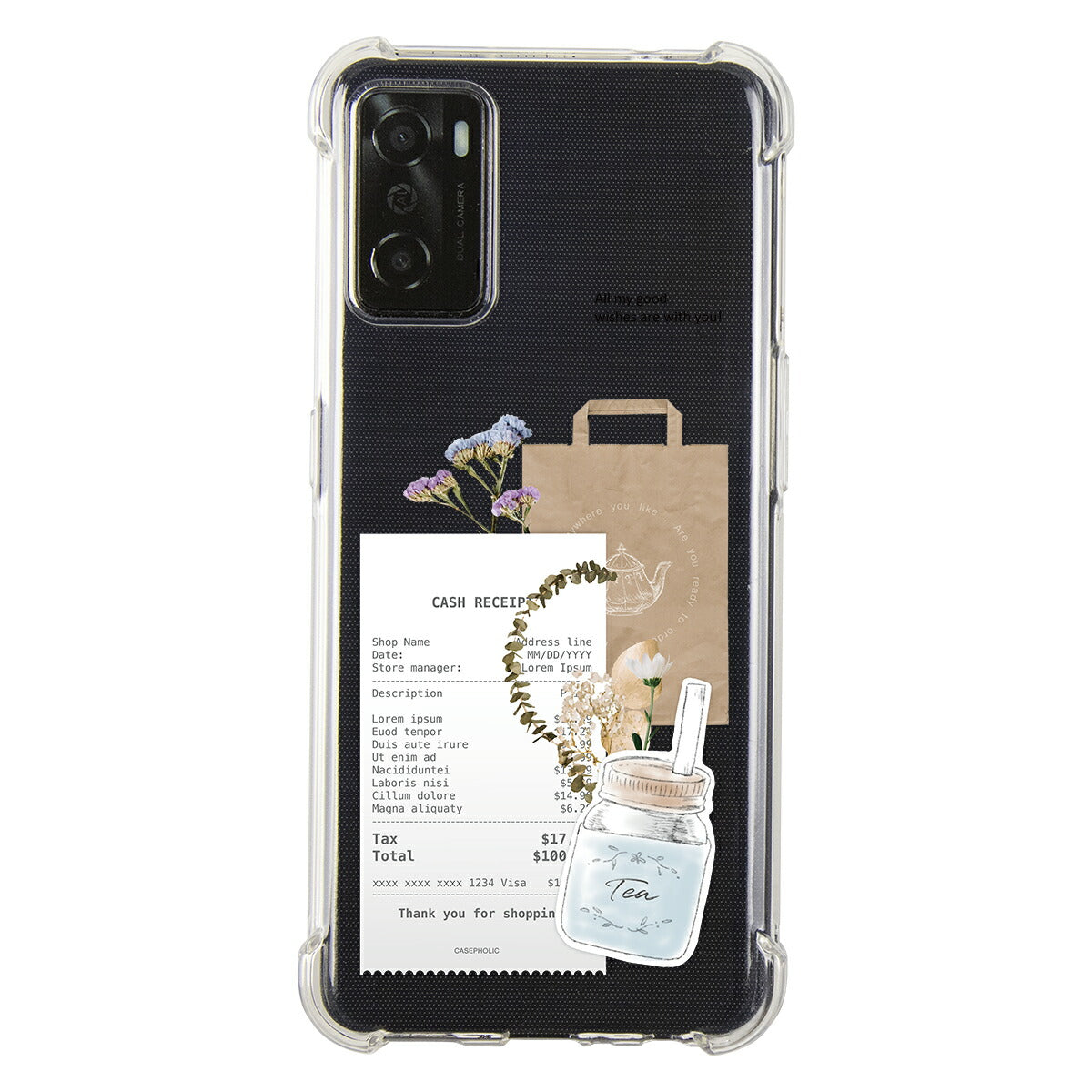 OPPO 名入れ対応 カフェコラージュ柄 スマホケース
