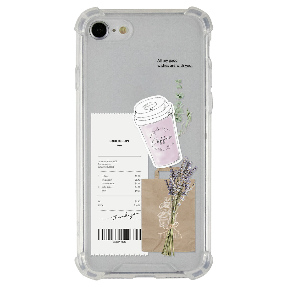 iPhoneケース クリア 名入れ対応 カフェコラージュ柄