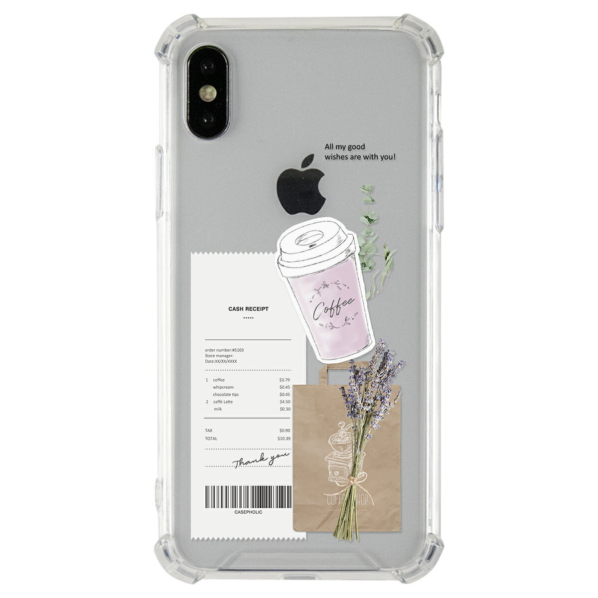 iPhoneケース クリア 名入れ対応 カフェコラージュ柄