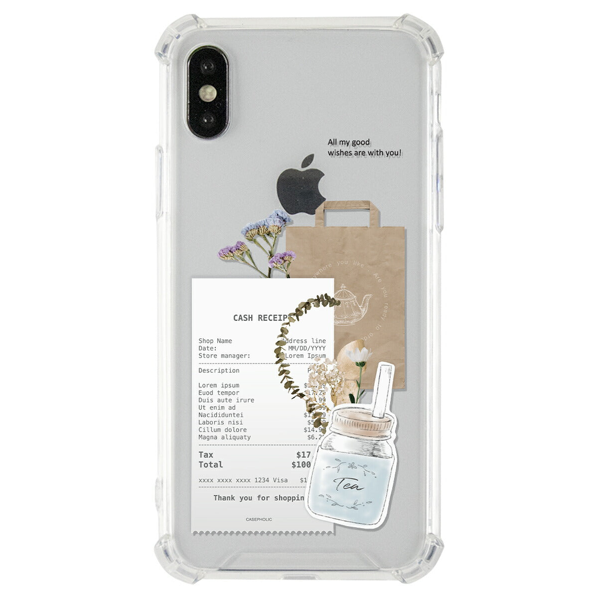 iPhoneケース クリア 名入れ対応 カフェコラージュ柄