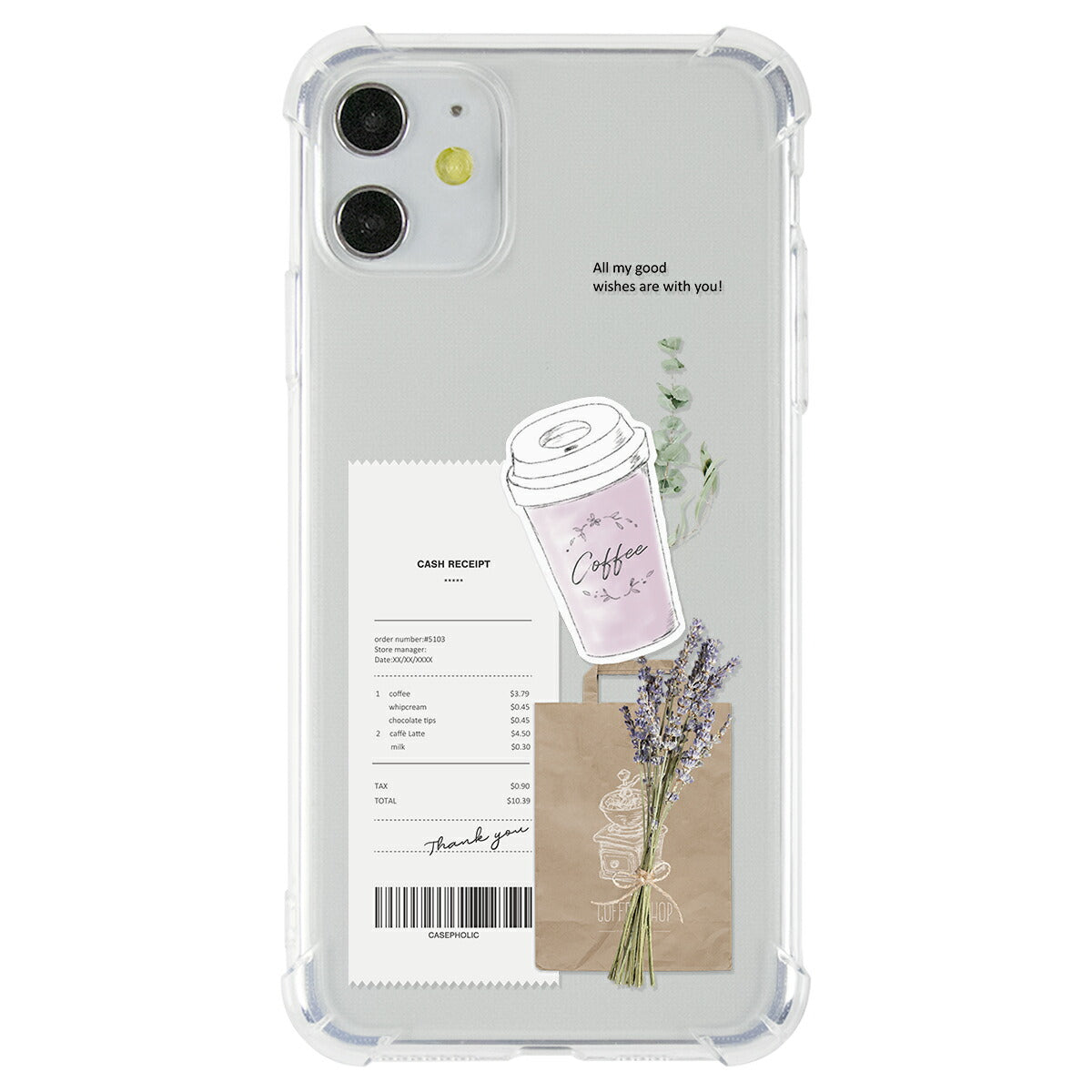 iPhoneケース クリア 名入れ対応 カフェコラージュ柄