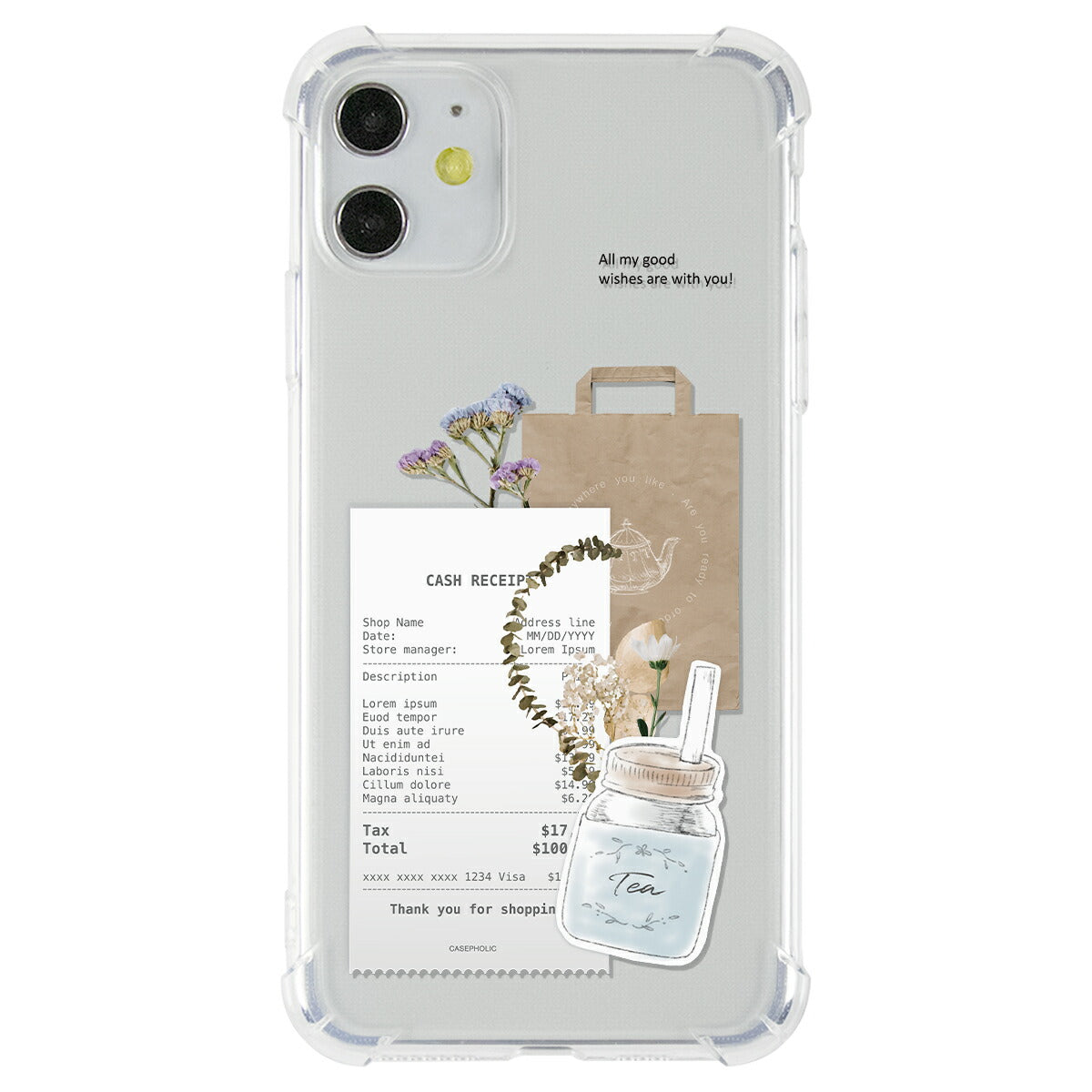 iPhoneケース クリア 名入れ対応 カフェコラージュ柄