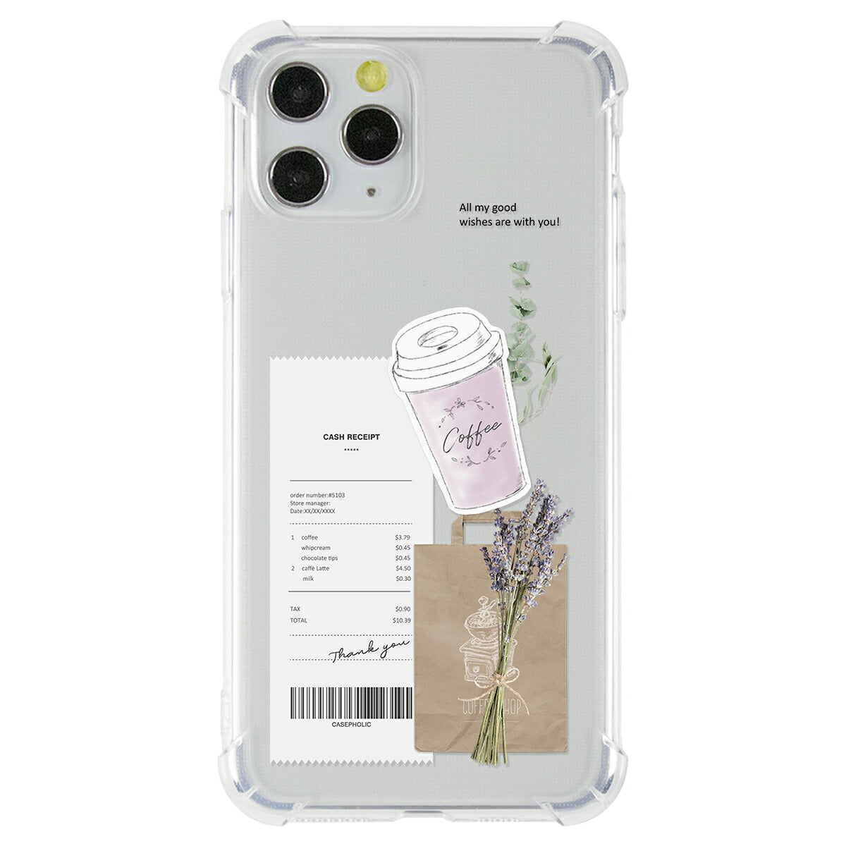 iPhoneケース クリア 名入れ対応 カフェコラージュ柄