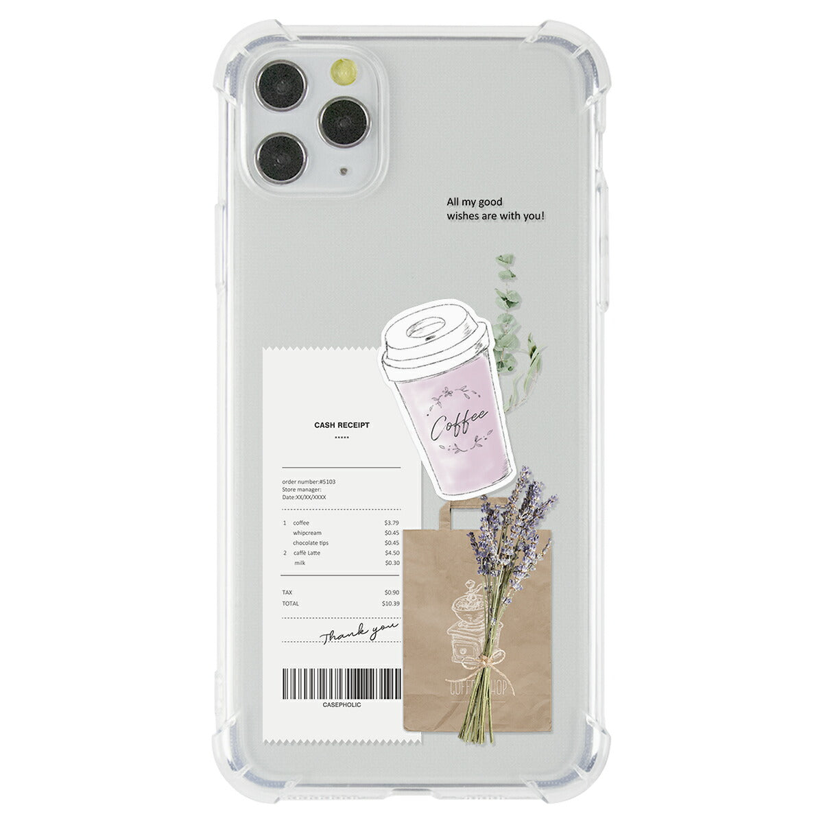 iPhoneケース クリア 名入れ対応 カフェコラージュ柄