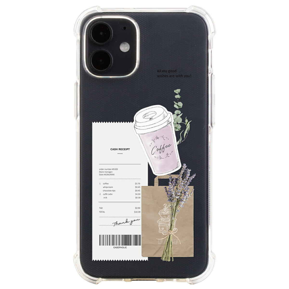 iPhoneケース クリア 名入れ対応 カフェコラージュ柄