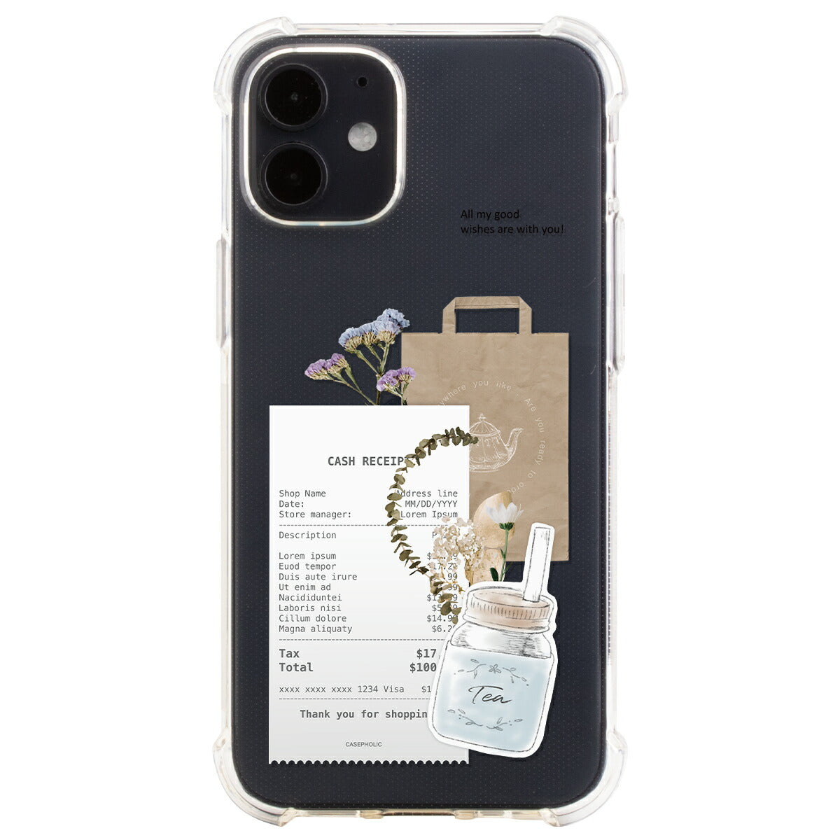 iPhoneケース クリア 名入れ対応 カフェコラージュ柄