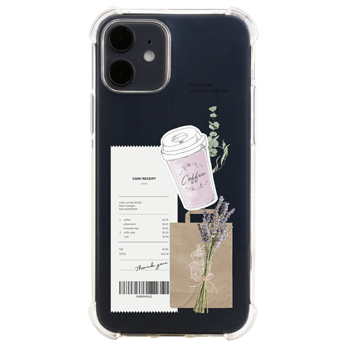iPhoneケース クリア 名入れ対応 カフェコラージュ柄