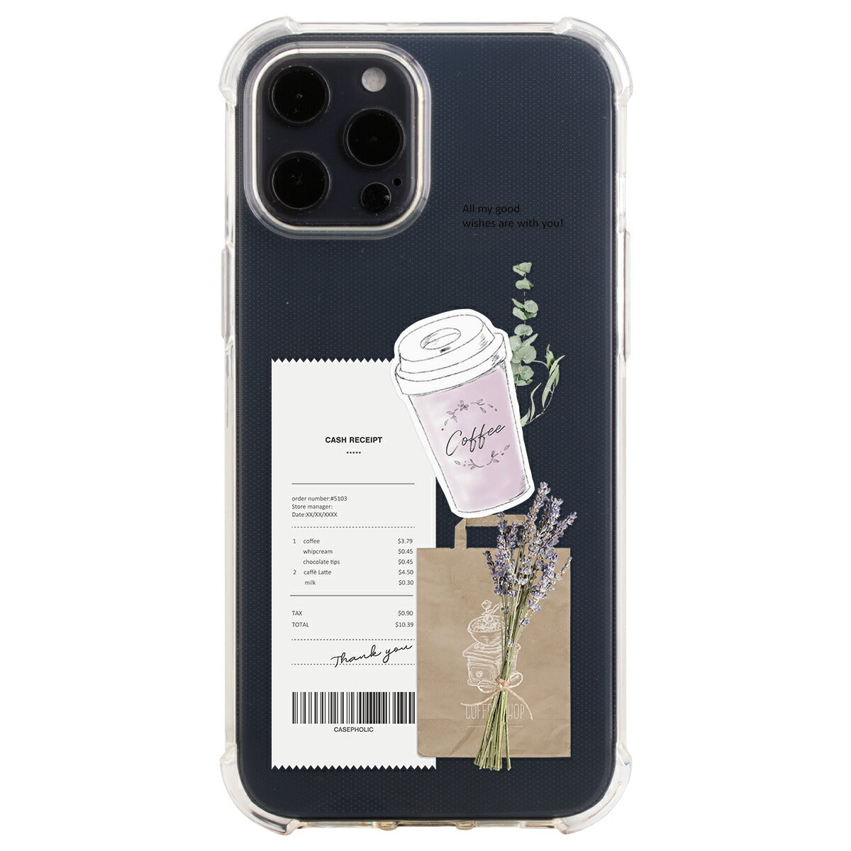 iPhoneケース クリア 名入れ対応 カフェコラージュ柄