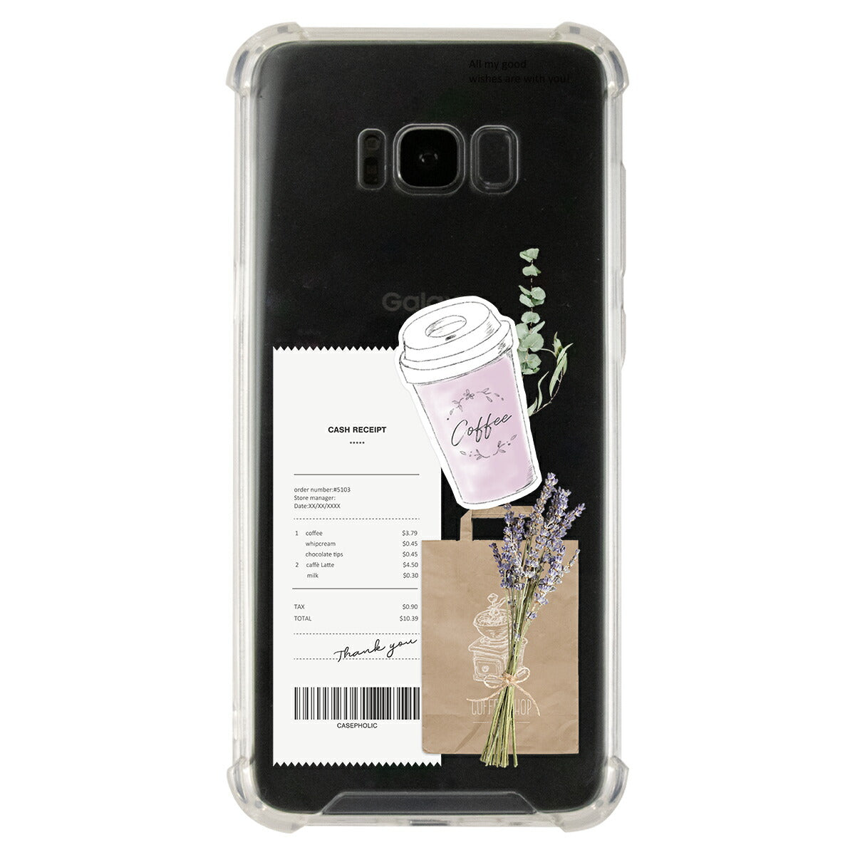 Galaxy 各機種 名入れ対応 カフェコラージュ柄 スマホケース