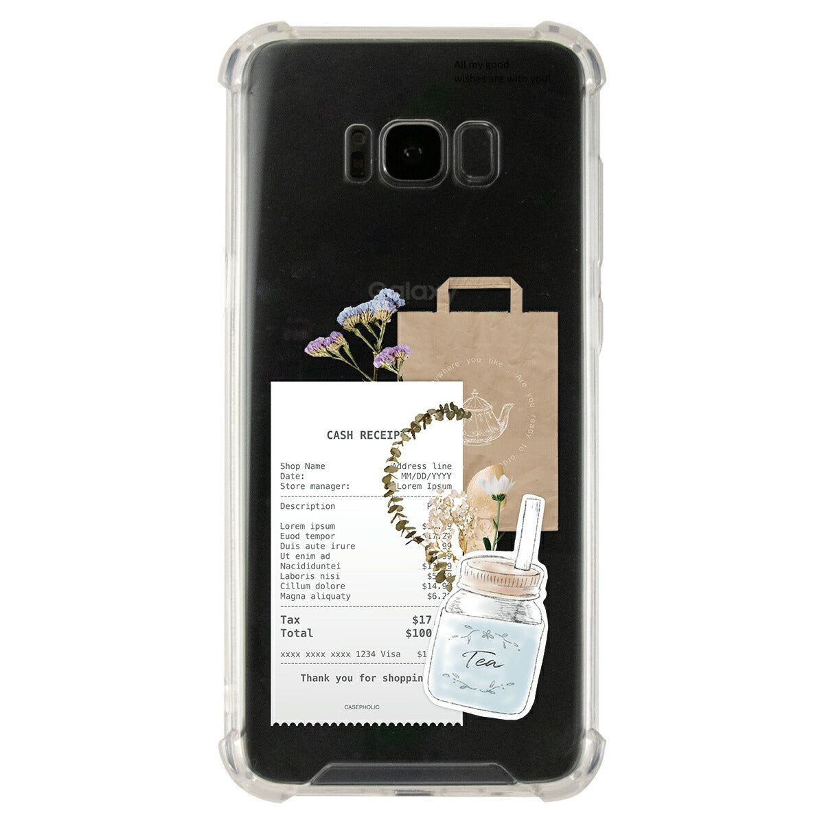 Galaxy 各機種 名入れ対応 カフェコラージュ柄 スマホケース
