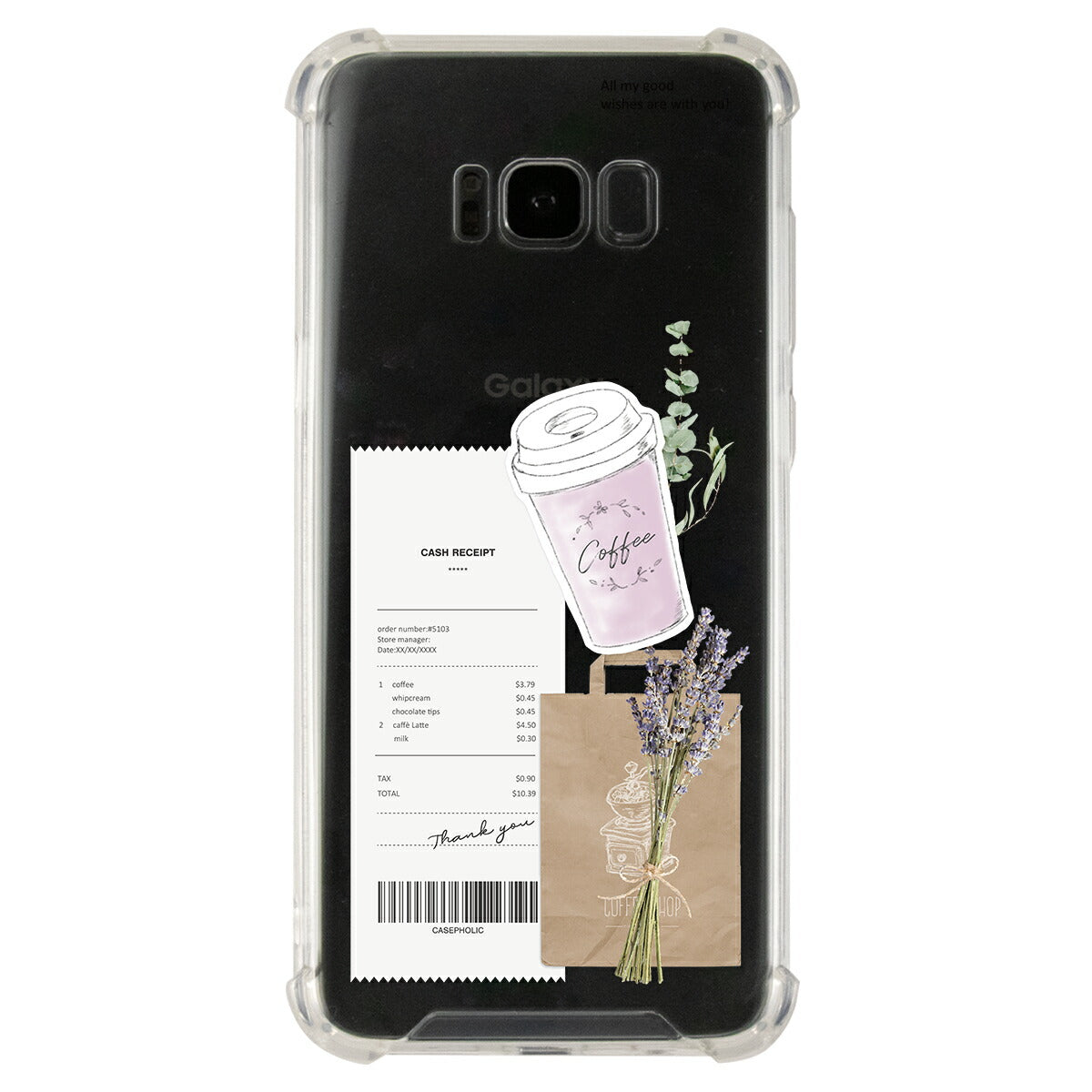 Galaxy 各機種 名入れ対応 カフェコラージュ柄 スマホケース