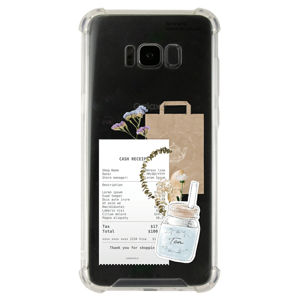Galaxy 各機種 名入れ対応 カフェコラージュ柄 スマホケース