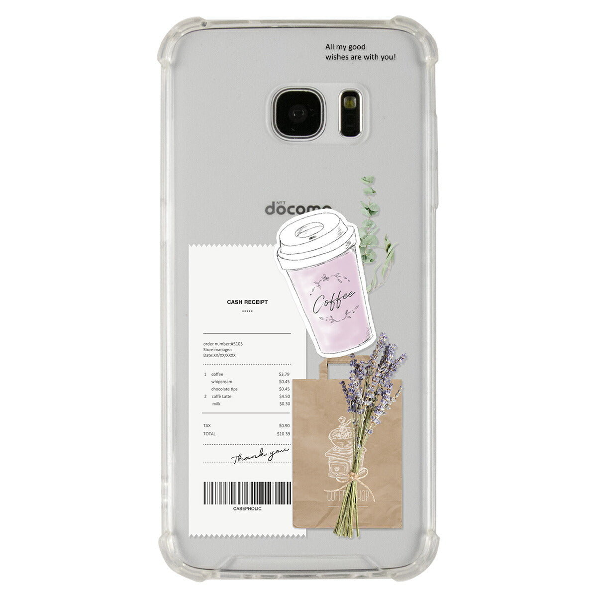 Galaxy 各機種 名入れ対応 カフェコラージュ柄 スマホケース