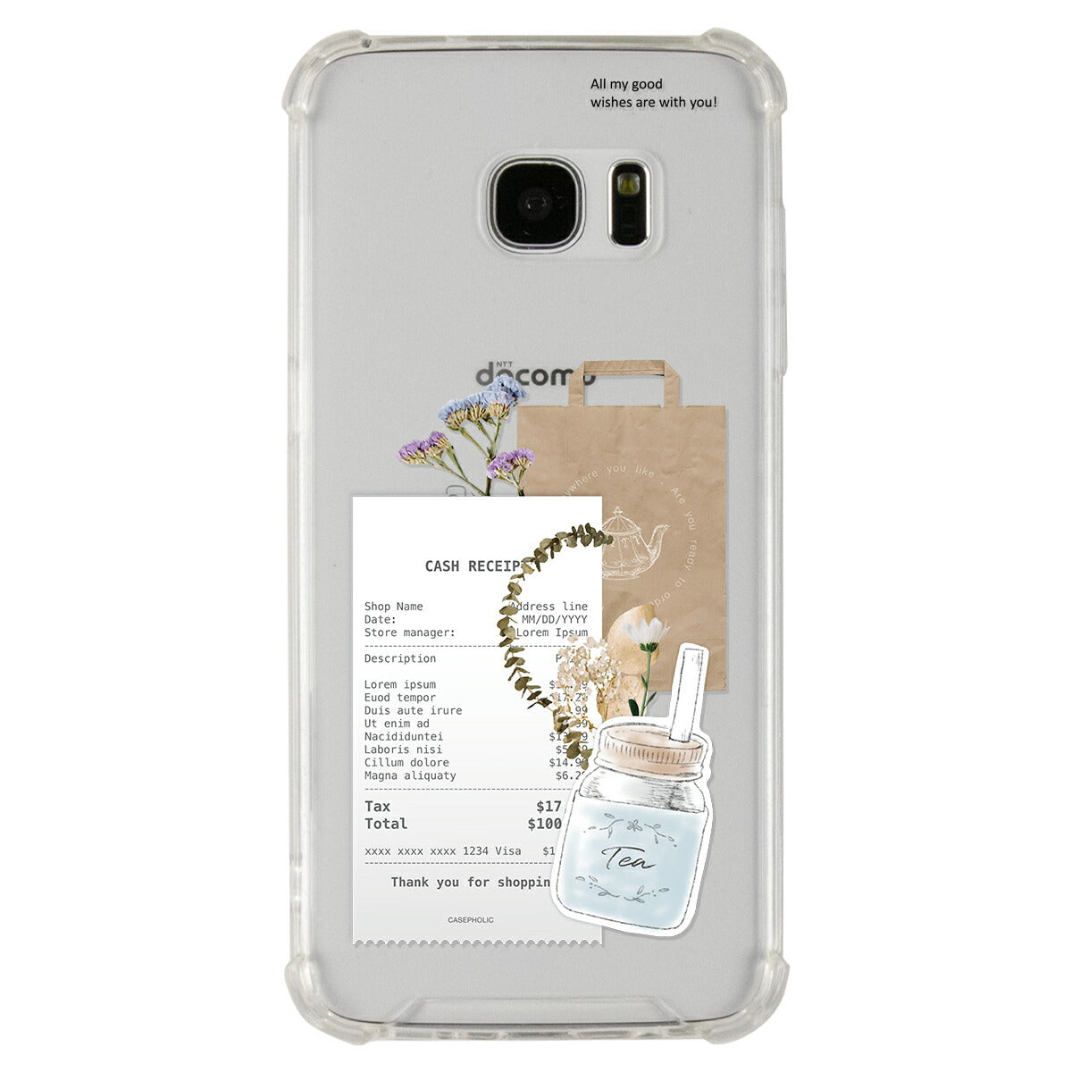 Galaxy 各機種 名入れ対応 カフェコラージュ柄 スマホケース