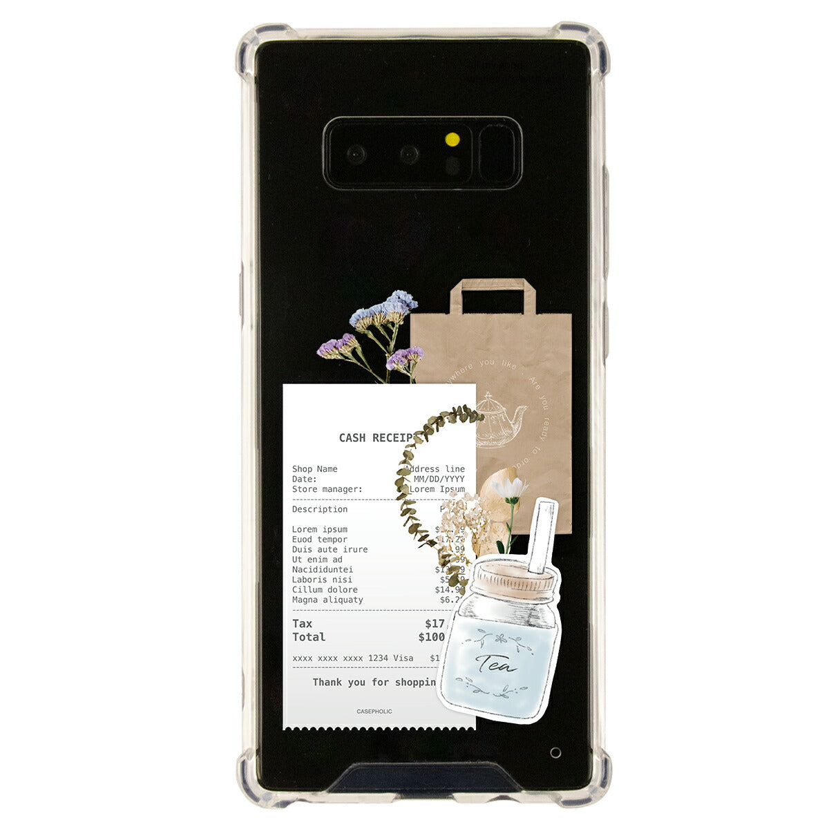 Galaxy 各機種 名入れ対応 カフェコラージュ柄 スマホケース