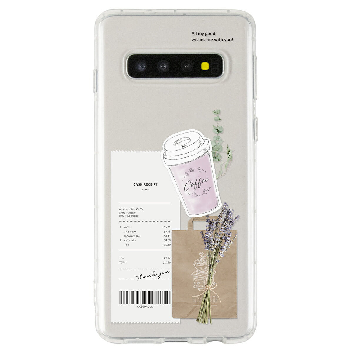 Galaxy 各機種 名入れ対応 カフェコラージュ柄 スマホケース