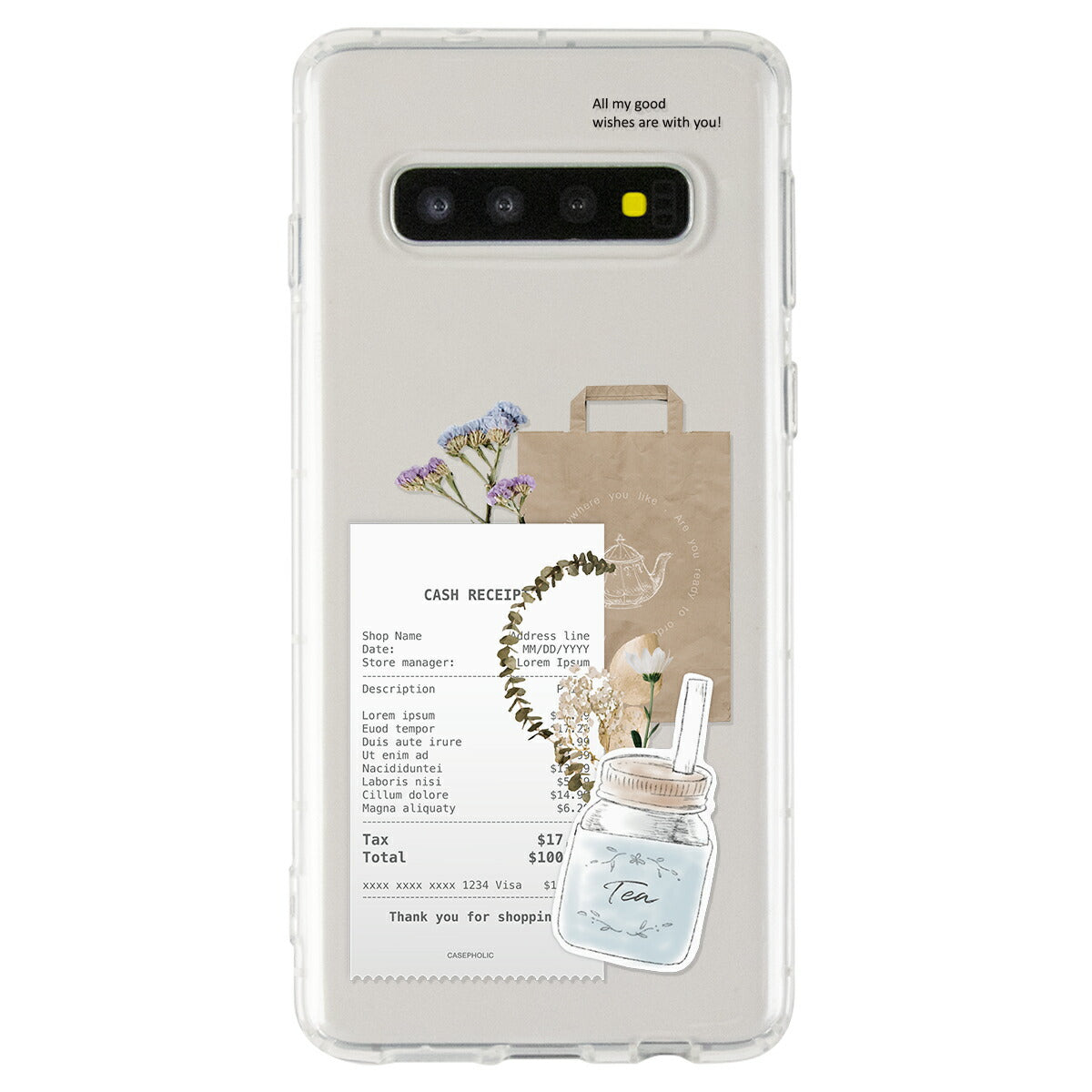 Galaxy 各機種 名入れ対応 カフェコラージュ柄 スマホケース